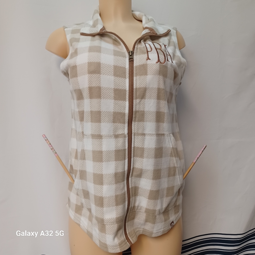MarleyLilly Women Size M Plaid Sleeveless Zip-Up Vest Offer Are Welcome - Picture 6 of 14